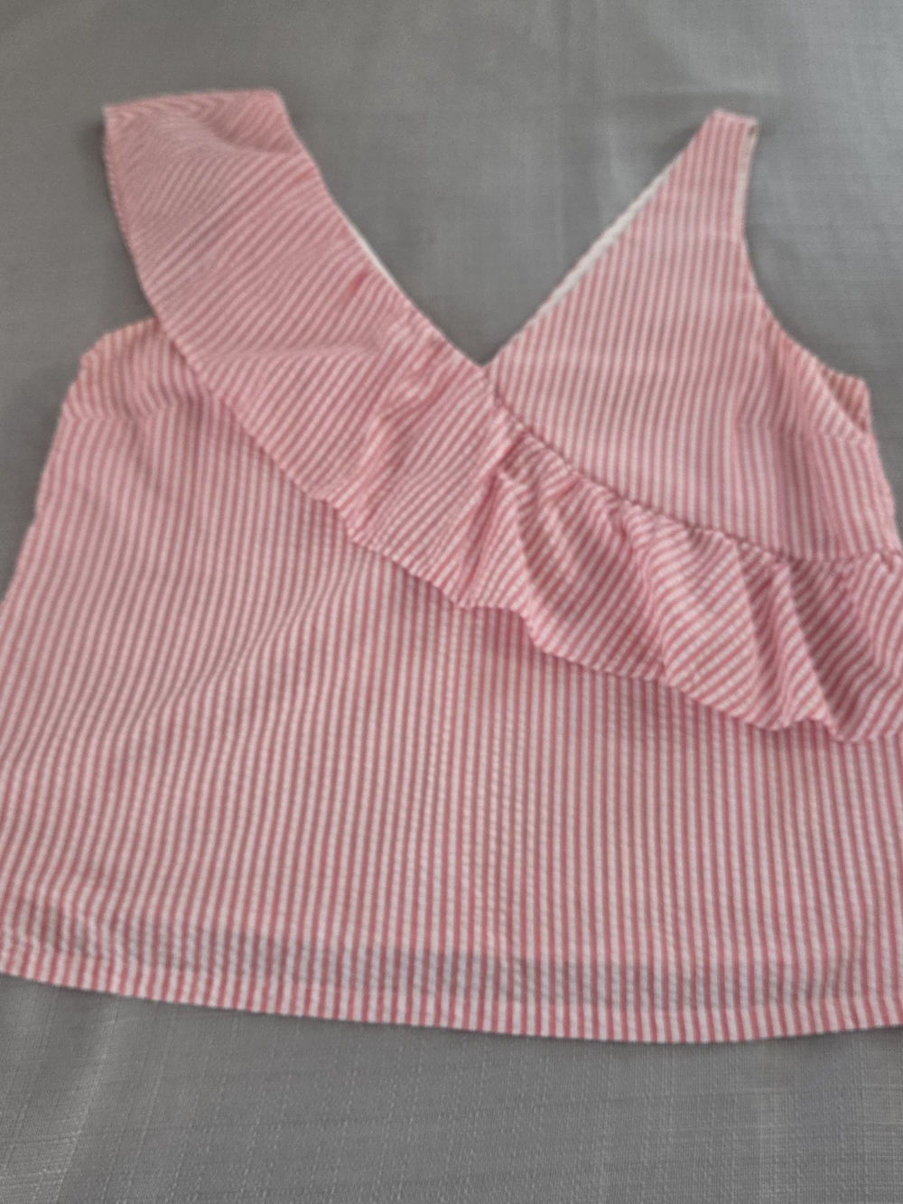 Pink Striped Ruffle V-Neck Women's Tank Top